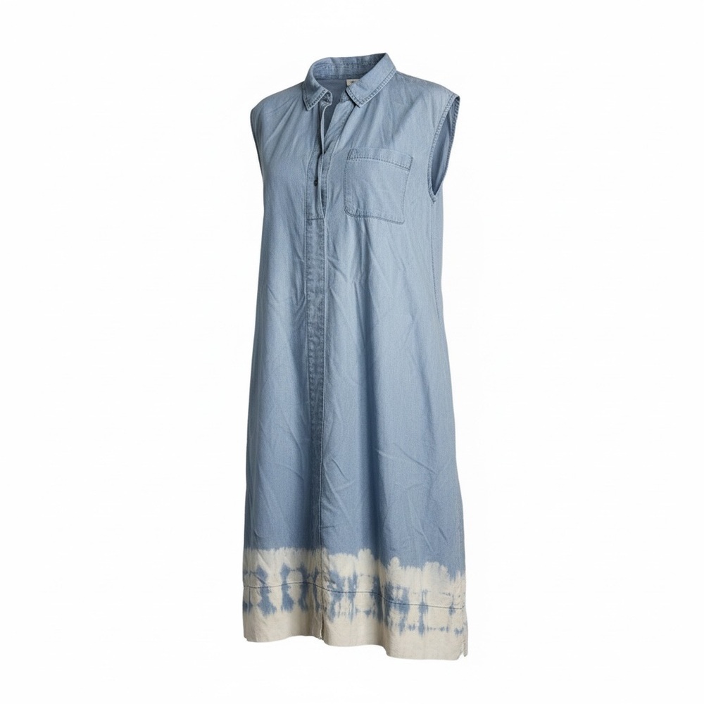 Caffe Marrakesh Women's Tencel Denim Midi Cap Sleeve Dress Tie Dye Hem - Large